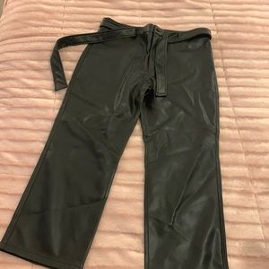 MANGO STRAIGHT HIGH WAIST BLACK PLEATHER PANTS